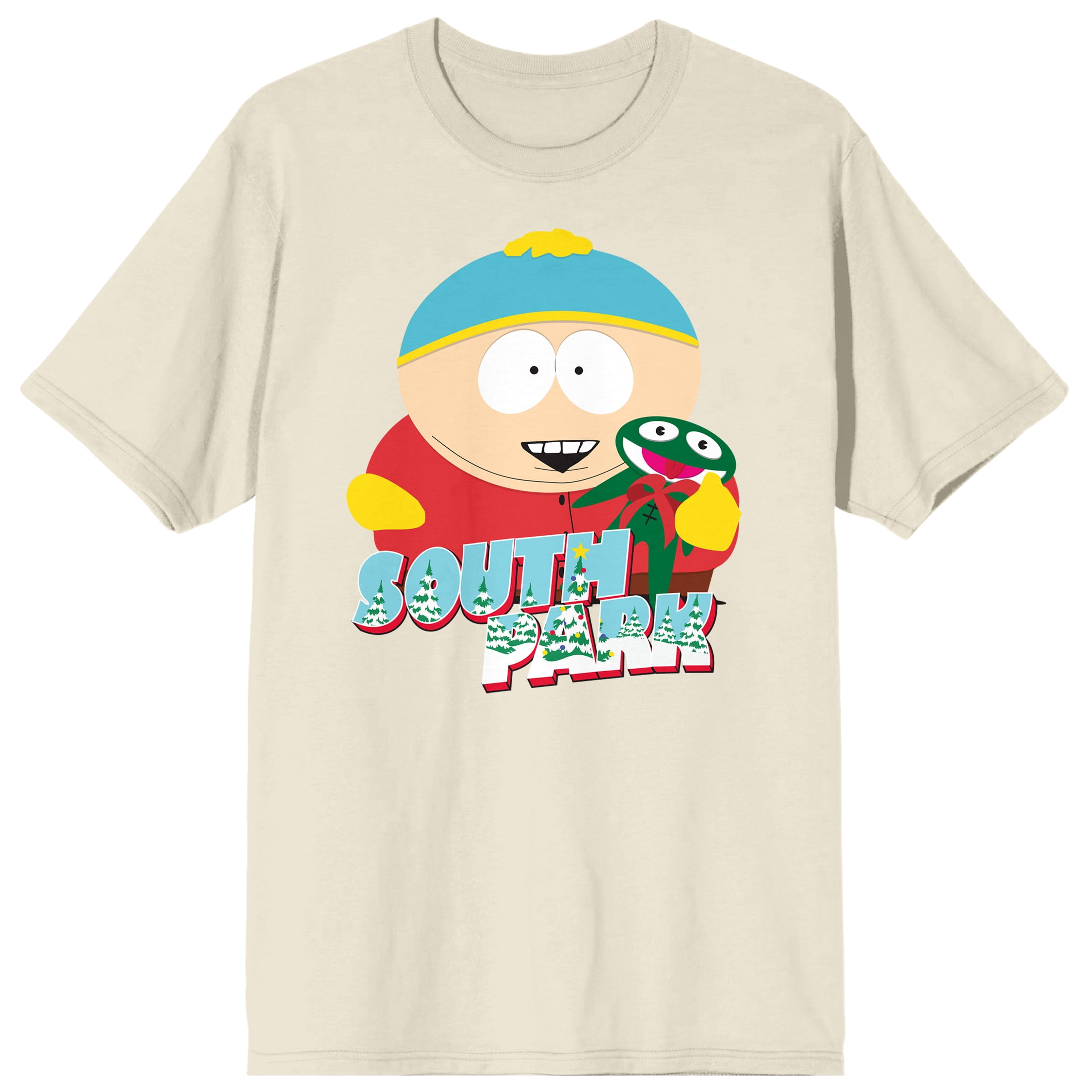 South Park Eric Cartman With Stuffed Clyde Toy Crew Neck Short Sleeve  Natural Men's T-shirt, -Medium, image size:2200x2200