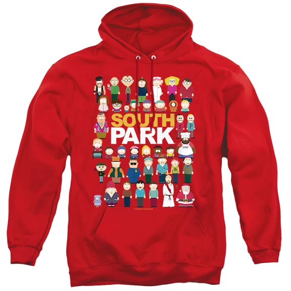 South Park Full Cast Unisex Adult Pull-Over Hoodie,Red, Small
