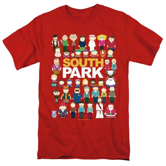 South Park Full Cast Unisex Adult T-Shirt, Red, 5X-Large