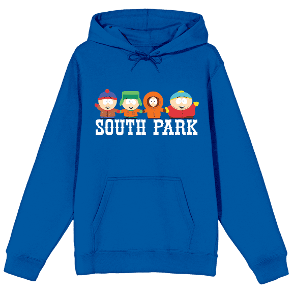 South Park Group Character Art Unisex Blue Graphic Hoodie-Small