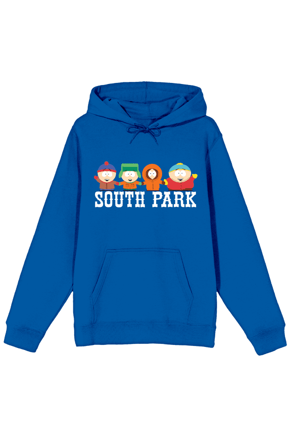 South Park Group Character Art Unisex Blue Graphic Hoodie-Small