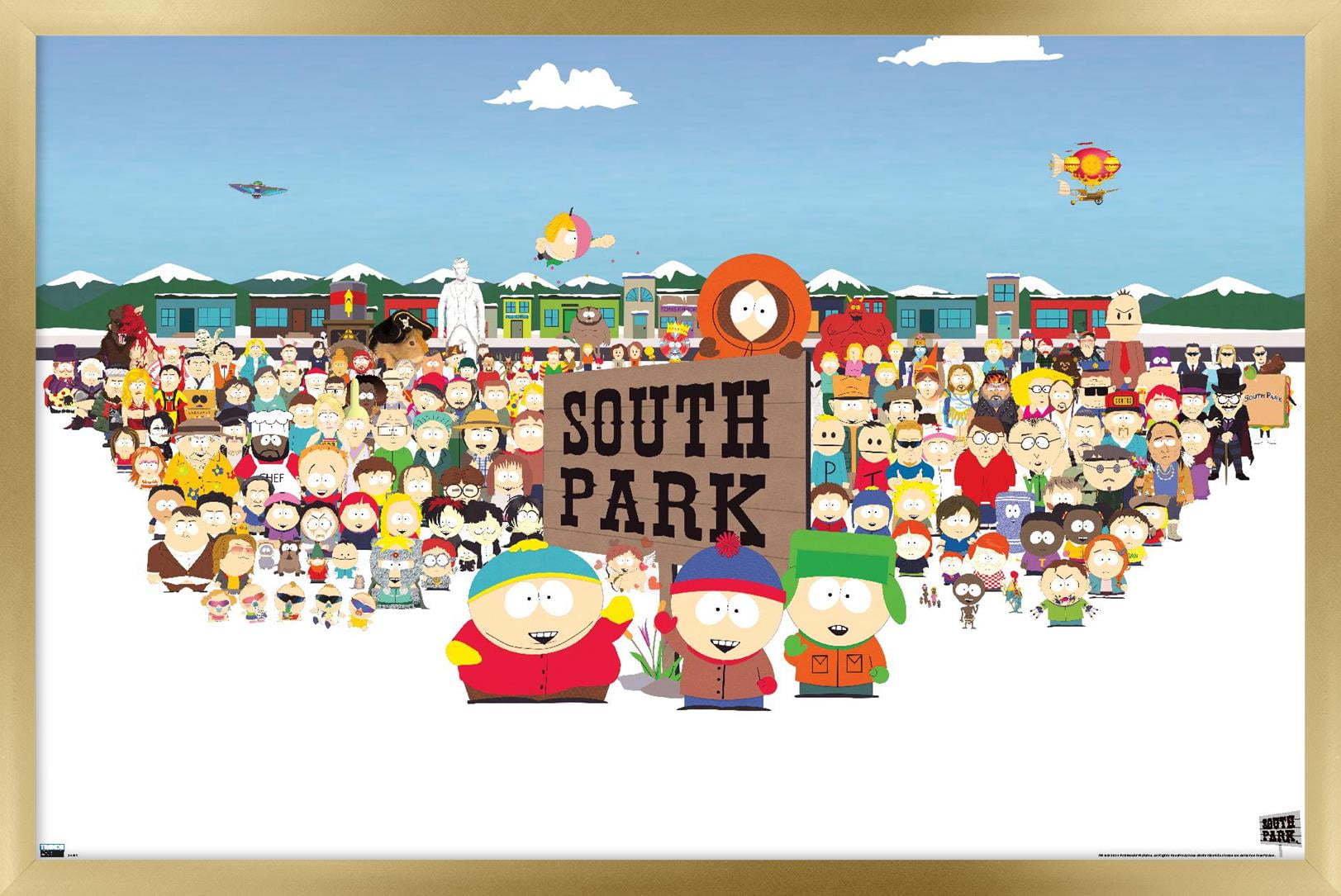 サウスパーク South Park ポスター 額縁付き アメコミ　アメ雑 South Park - Horizontal Key Art Wall Poster, 22.375