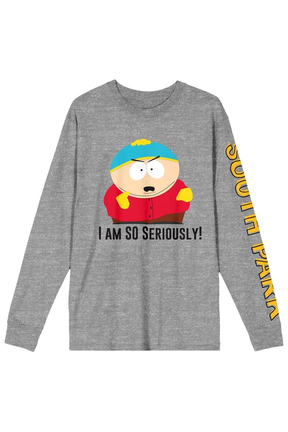 South Park I Am SO Seriously Crew Neck Long Sleeve Gray Heather Adult Tee-Small