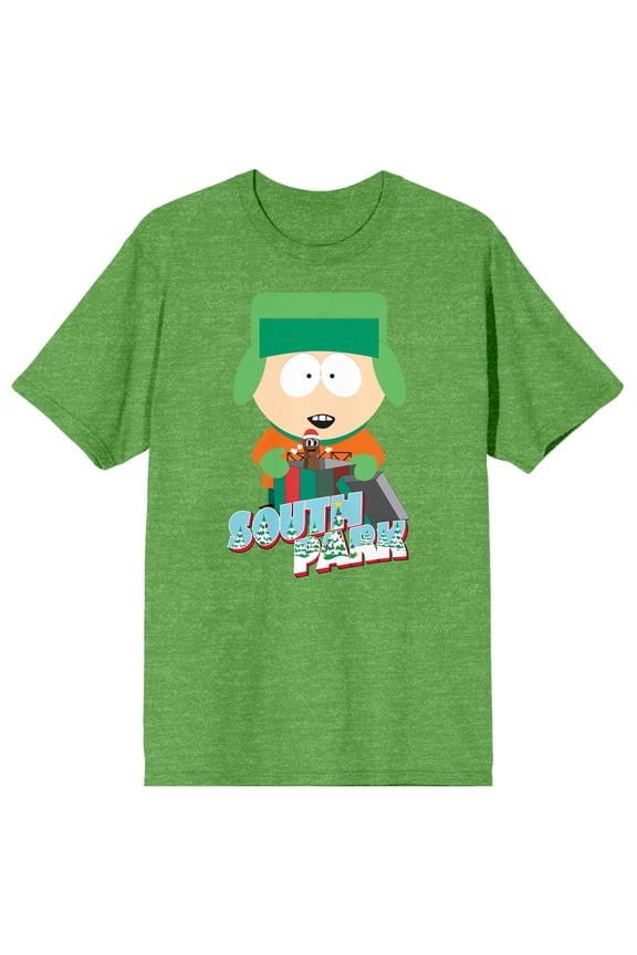 South Park Kyle Broflovski with Christmas Gift Men's Kelly Green Short Sleeve Tee-Medium