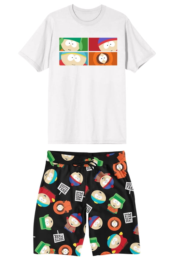 South Park Main Character Grid Men's 2-Pack T-shirt & Lounge Short Sleep Set-Medium