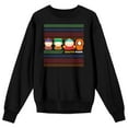 thumbnail image 1 of South Park Main Characters With Colorful Stripes Crew Neck Long Sleeve Black Adult Sweatshirt, 1 of 3