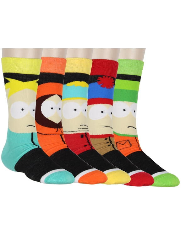 Men's Character Inspired Big Face 5-Pack Mid-Calf Adult Crew Socks Shoe Size 6-12