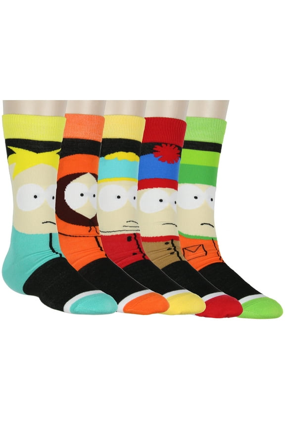 South Park Men's Character Inspired Big Face 5-Pack Mid-Calf Adult Crew Socks Shoe Size 6-12