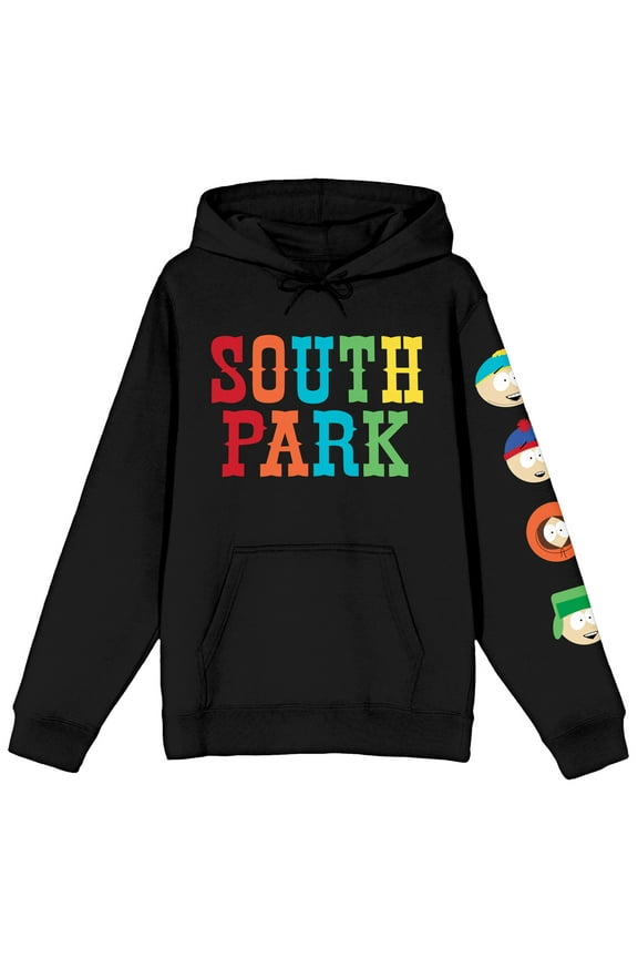 South Park Multicolored Title and Character Faces Unisex Black Graphic Hoodie-XS