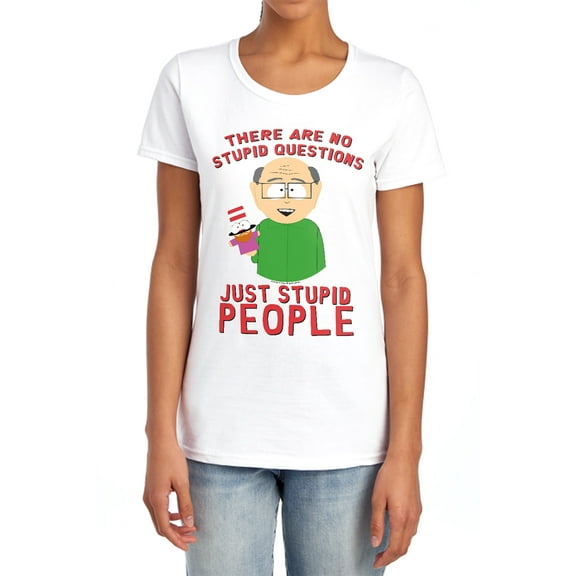 South Park No Stupid Questions Women's T Shirt,White, Medium