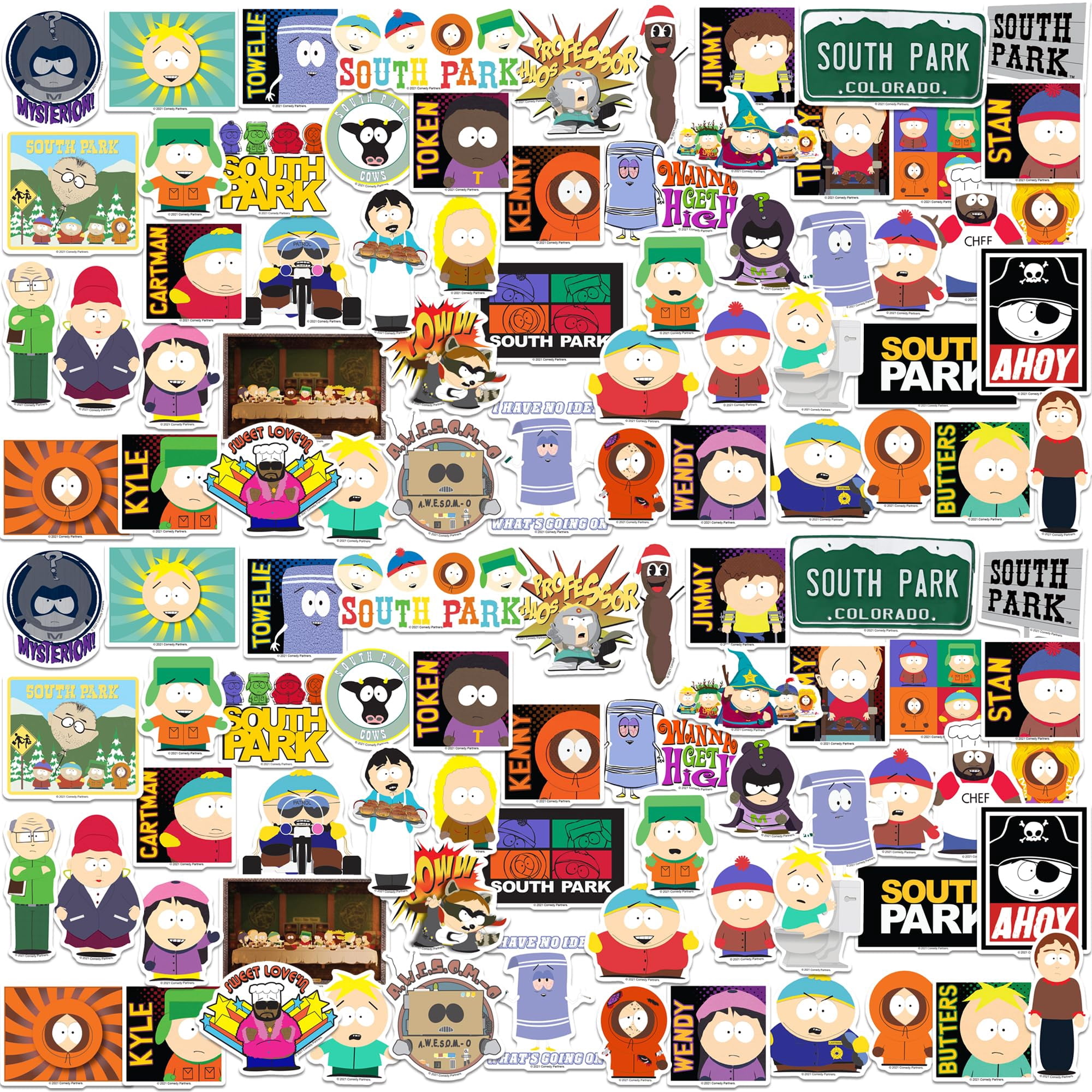 South Park Officially Licensed Sticker Pack  Die Cut Large Deluxe Vinyl Stickers Variety Pack for Laptop, Water Bottle, Scrapbooking & Indoor/Outdoor Use  Set of 100
