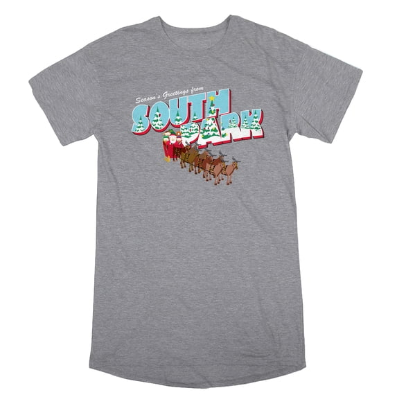 South Park Seasons Greetings From South Park Women's Heather Gray Short Sleeve Sleep Shirt-XXL