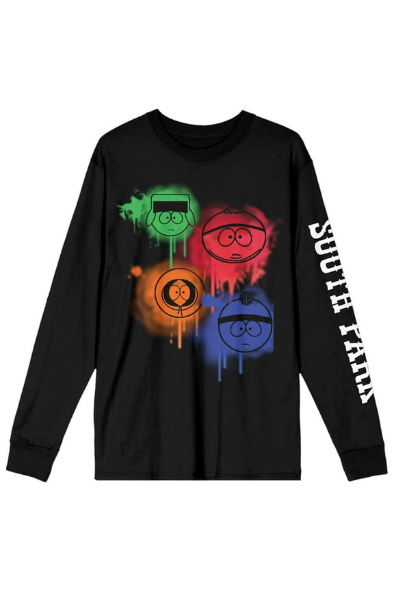 South Park Spray Paint Characters Crew Neck Long Sleeve Black Adult Tee-Large