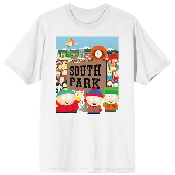 South Park Town Crew Neck Short Sleeve Men's White T-shirt-Large
