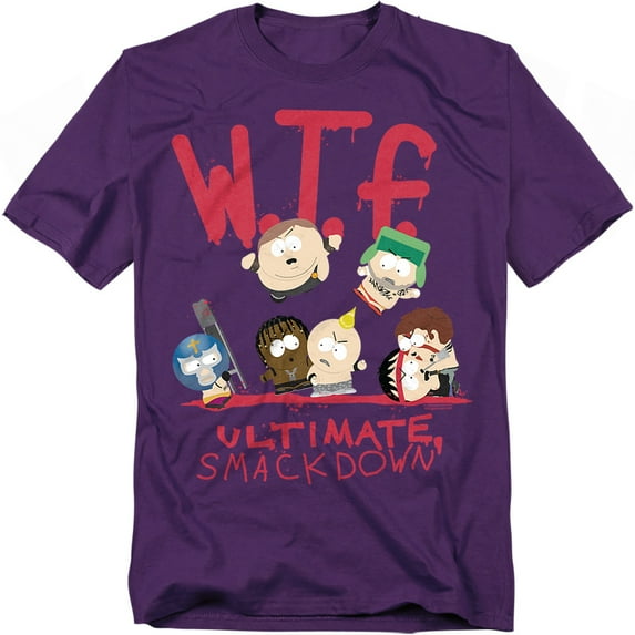 South Park WTF Ultimate Smackdown Unisex Adult T-Shirt, Purple, 2X-Large