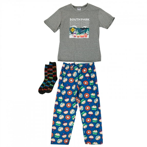 South Park Waiting for the Bus Sleep Tee/Pant/Socks Pajamas Set-Large (36-38)