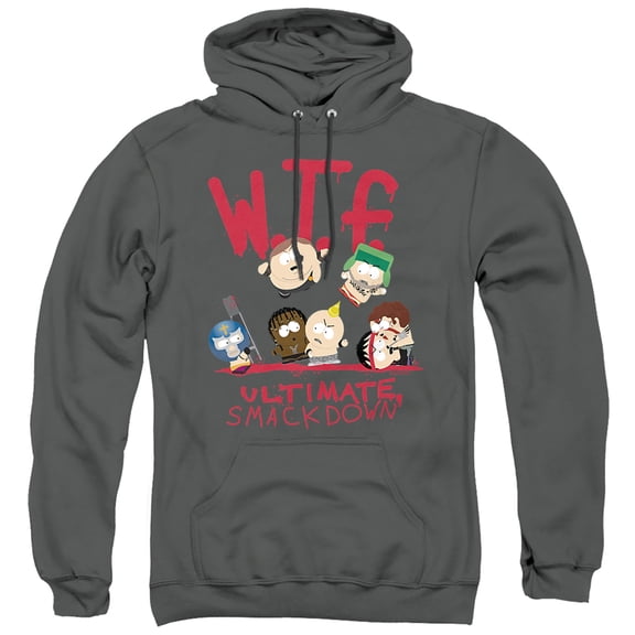 South Park Wtf Ultimate Smackdown Unisex Adult Pull-Over Hoodie,Charcoal, X-Large
