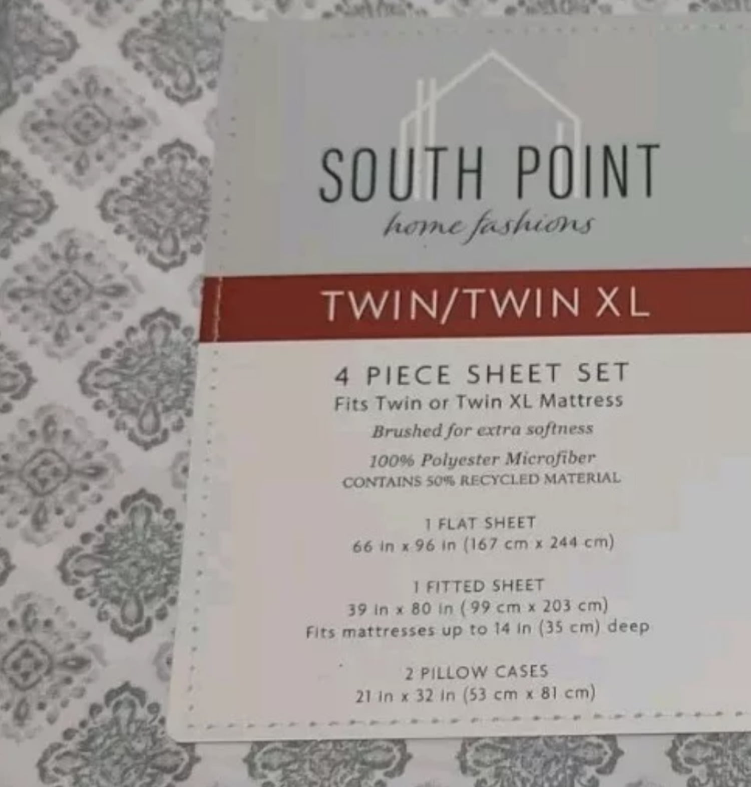 South Point Microfiber 4-Piece Sheet Set, Stamp Medallion Twin XL