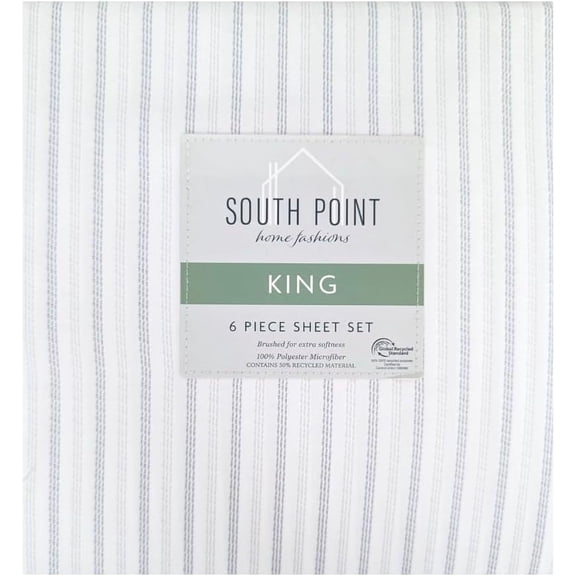 South Point Home Fashions 6-Piece Printed Sheet Set - Queen/King | 17"" Extra Deep | Cool, Crisp, Breathable Bed Sheets - Brushed for Softness (Juneau, King (U.S. Standard)), 1703334