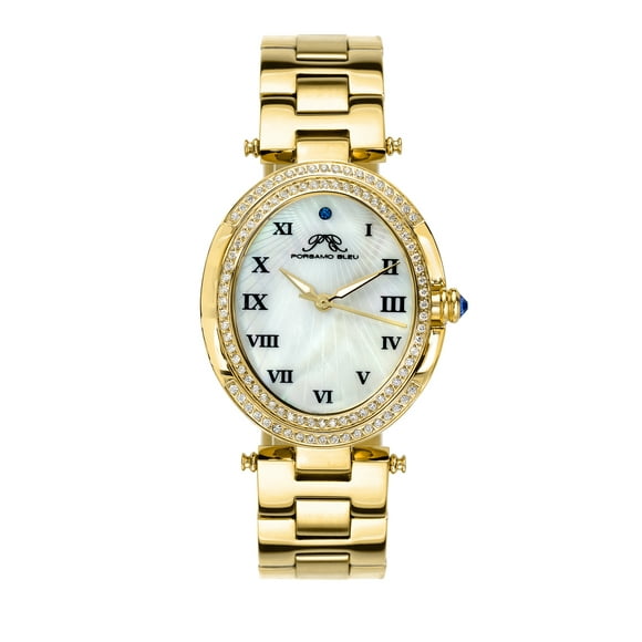 South Sea Oval Crystal ladies' stainless steel watch with mother of pearl dial, gold tone 106BSSO