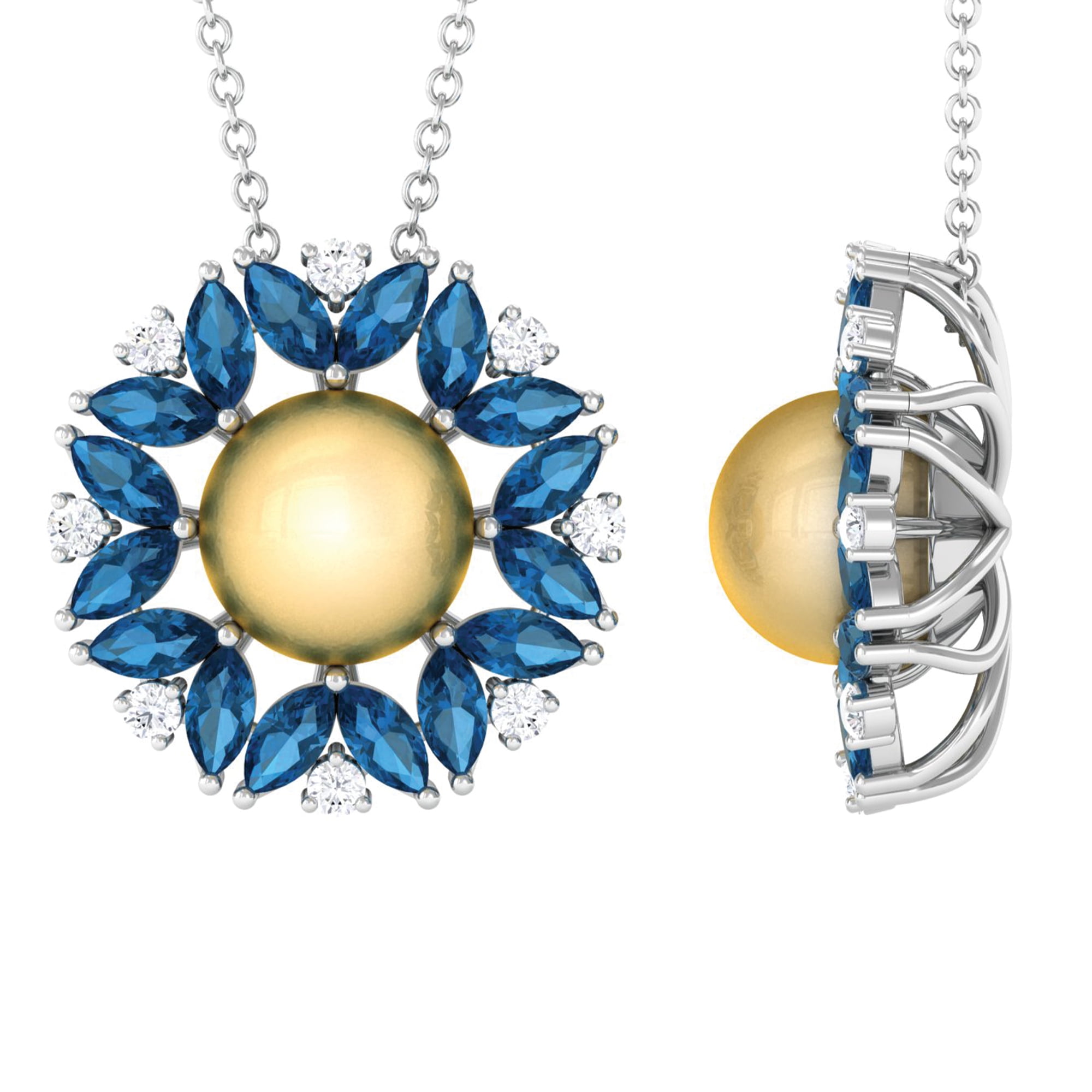 4.5 ct Special Cut London Blue Topaz and Diamond Pendant in 14K