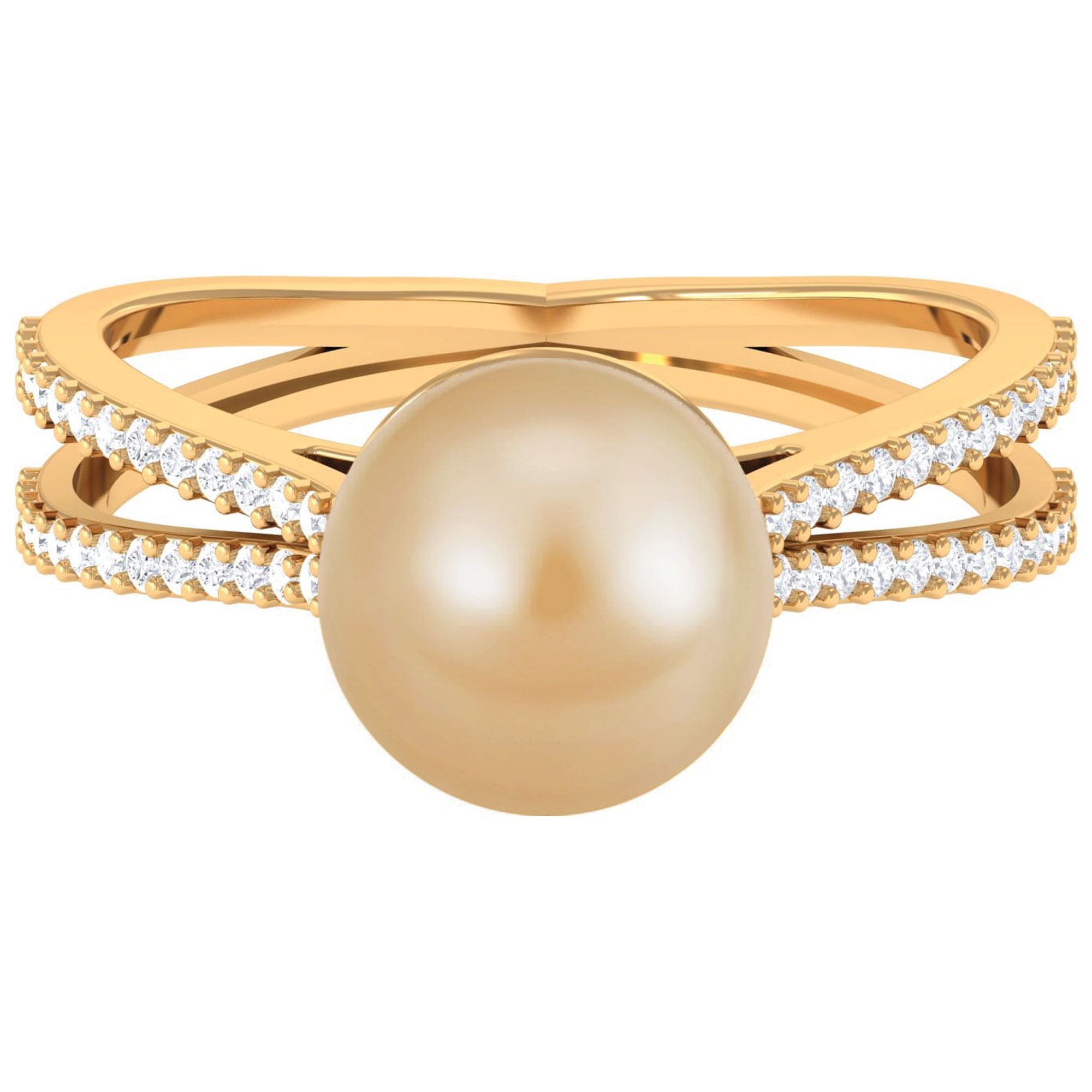South Sea Pearl Solitaire Ring with Moissanite for Women, Split Shank ...