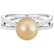 ARISHA JEWELS South Sea Pearl Solitaire Ring with Moissanite for Women, Split Shank Ring, 925 Sterling Silver, US 4.00