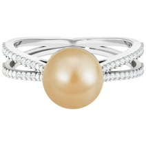 Angara Golden South Sea Cultured Pearl Ring with Trio Diamonds in 925 ...