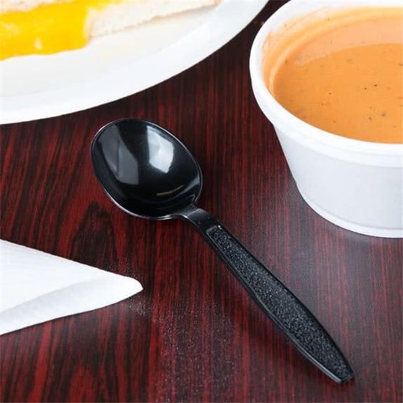 South Seas International 10587 CPC Heavy Weight Plastic Captiva Soup Spoon, Black - Case of 1000
