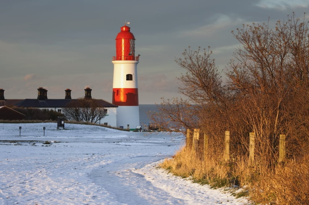 South Shields Tyne And Wear England A Lighthouse And House Along The Coast Canvas Art - John Short Design Pics (19 x 12)