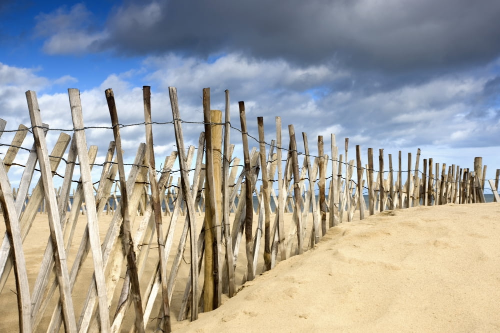 South Shields Tyne And Wear England Dark Clouds Over Fence On A Beach Canvas Art - John Short Design Pics (19 x 12)