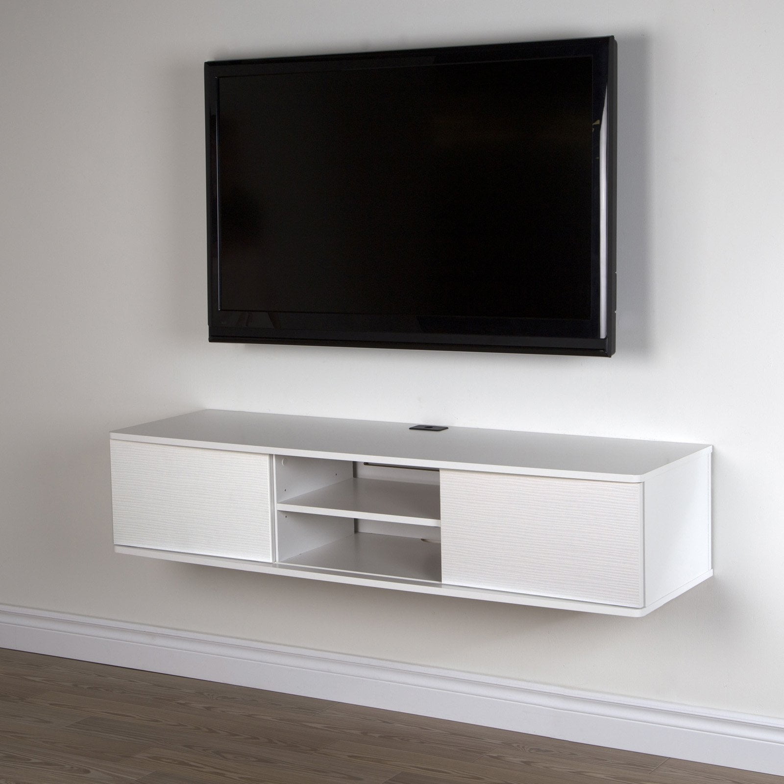 Agora Pure White Floating TV Stand with Cabinet