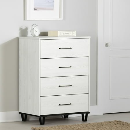 South Shore Arlen, Farmhouse 4-Drawer Chest, White Pine and Black Matte