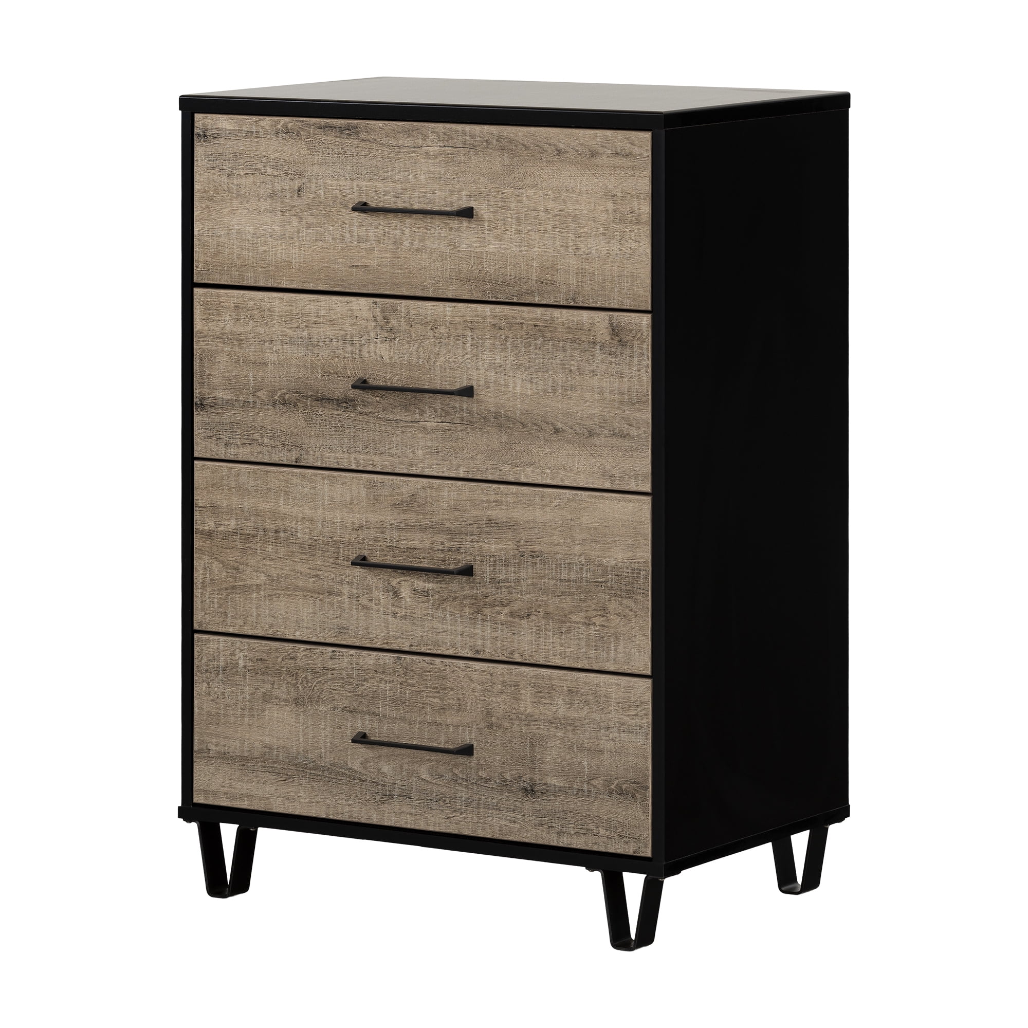 Weathered Oak and Matte Black Farmhouse 4-Drawer Chest