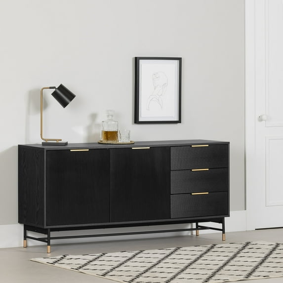 South Shore Arlo, Mid-century Glam Sideboard, Black