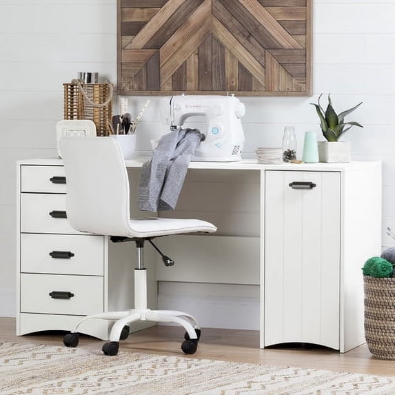 South Shore Artwork Sewing Craft Table with Storage, Pure White