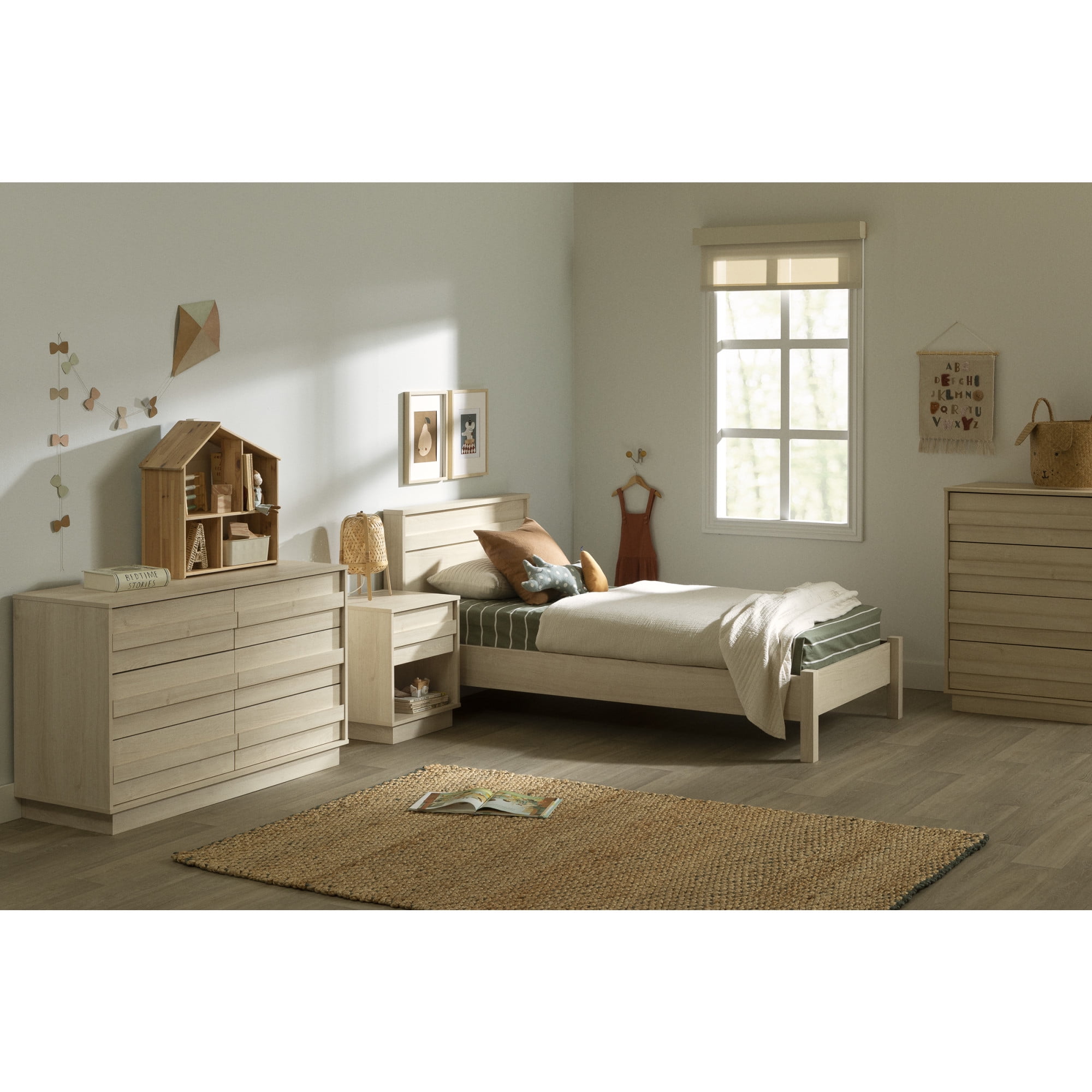Bleached Oak 1-Drawer Nightstand with Open Shelf