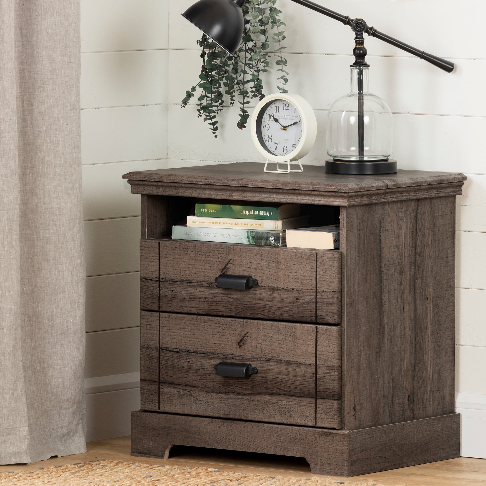 Avilla Fall Oak 2-Drawer Modern Nightstand with Open Space