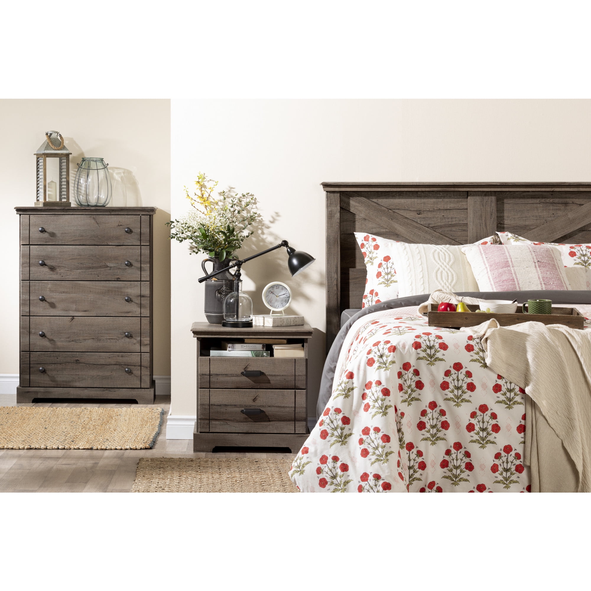Fall Oak 5-Drawer Vertical Dresser with Metal Knobs