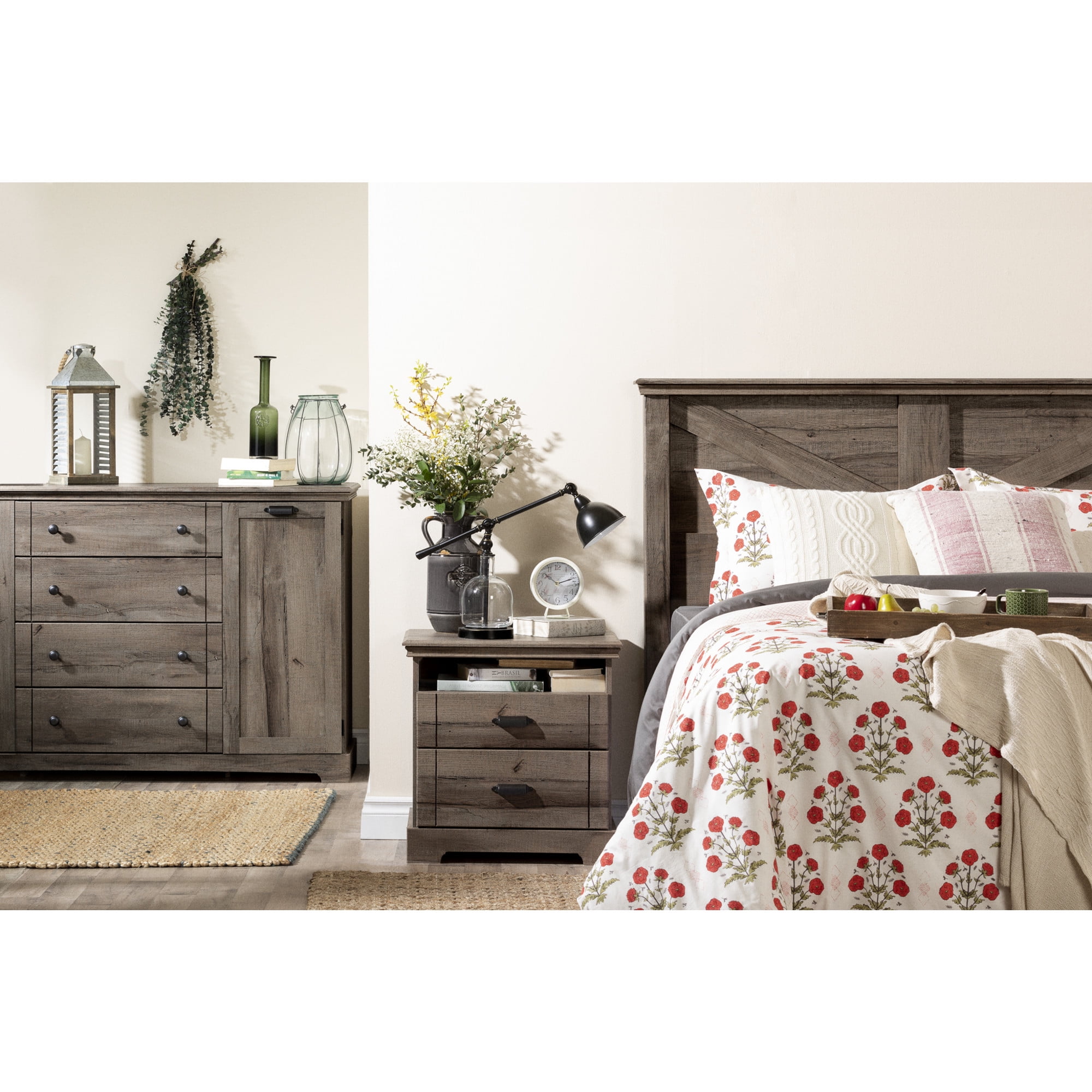 Cottage Charm Fall Oak Vertical Dresser with Deep Drawers and Shelves