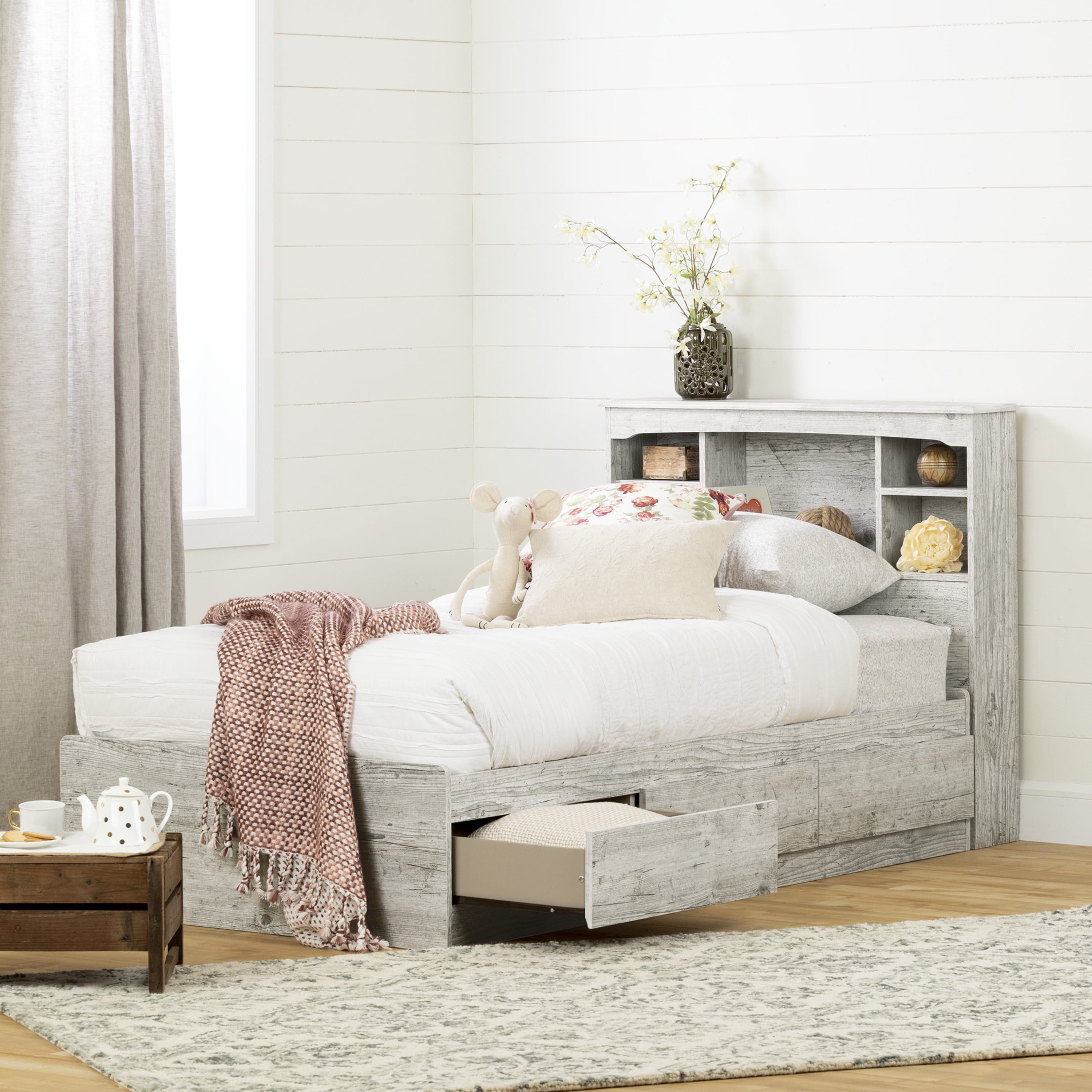 South Shore Aviron Twin Coastal Bed and Headboard Set Seaside
