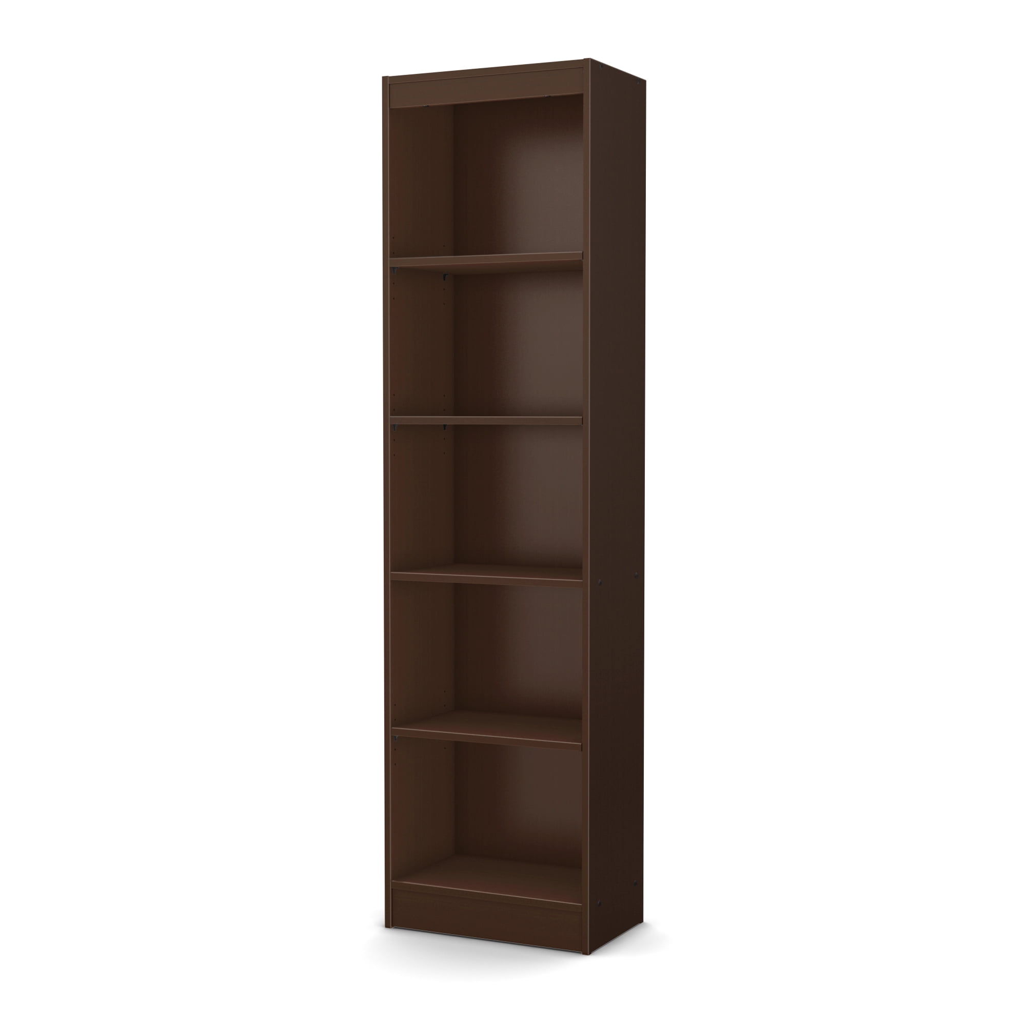 Chocolate Wood Adjustable 5-Shelf Narrow Bookcase