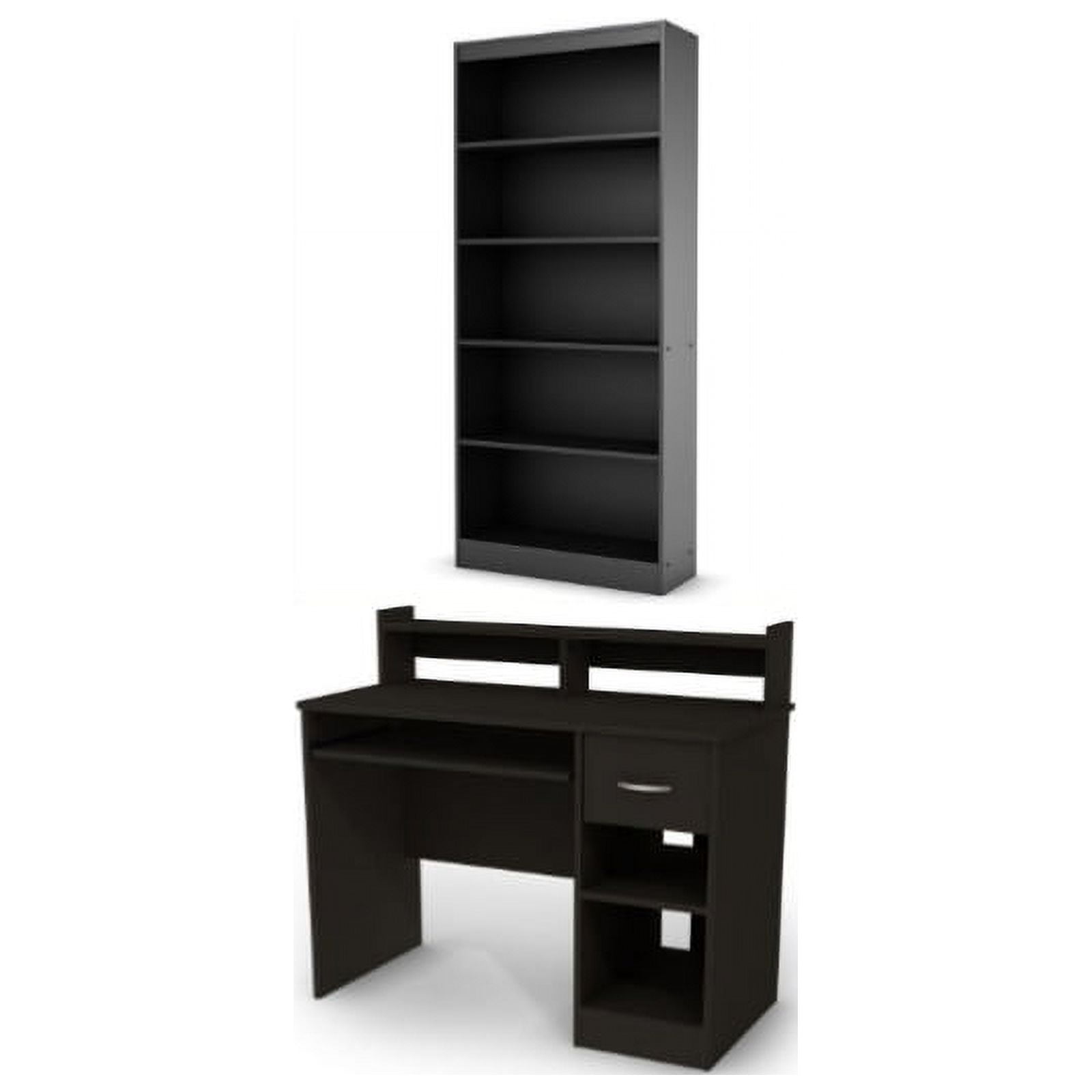 South Shore Axess Desk With Keyboard Tray and 5Shelf Bookcase Set in