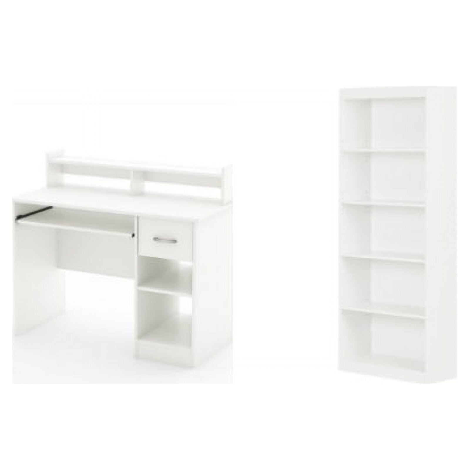 South Shore Axess Desk With Keyboard Tray and 5Shelf Bookcase Set in Pure White