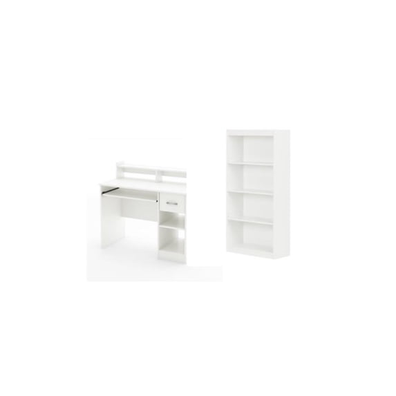 South Shore Axess Desk with Keyboard Tray and 4-Shelf Bookcase Set in ...