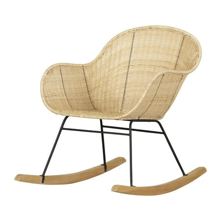 South Shore Balka Bohemian Rocking Chair in Rattan, Beige