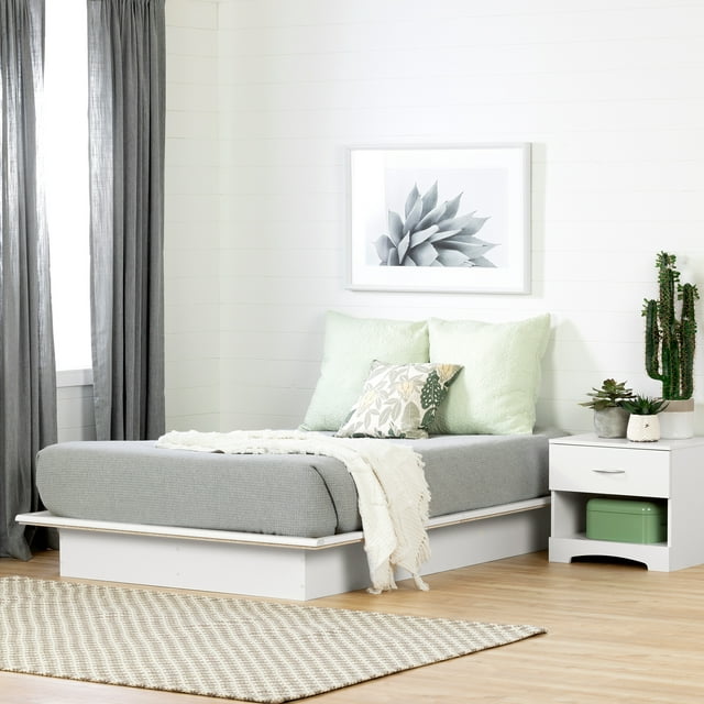 South Shore Basics Platform Bed with Molding, Pure White, Full