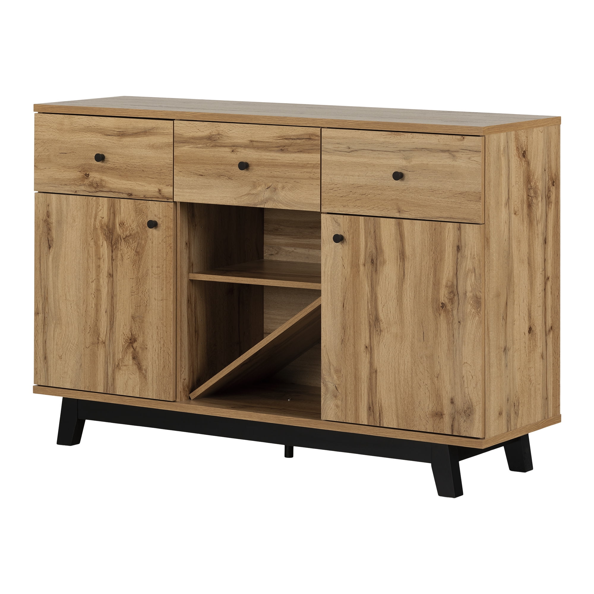 Contemporary Nordik Oak Buffet with Wine and Liquor Storage
