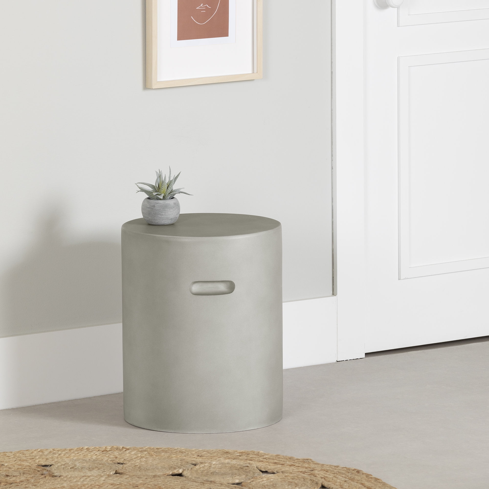 Greige Magnesium Oxide Round Cylindrical Side Table