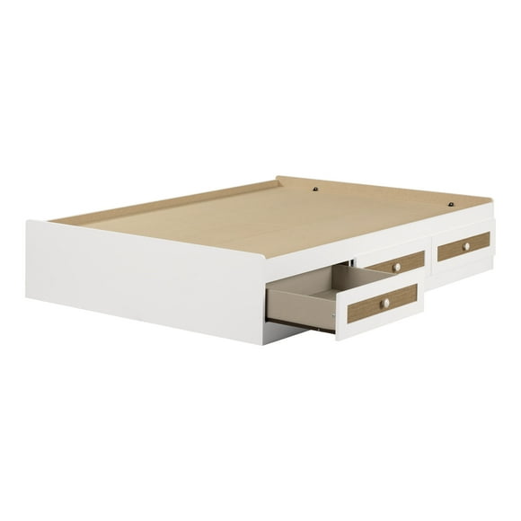 South Shore Bloom, Bohemian Harmony Twin Mates Bed with 3 Drawers, White and Faux Printed Rattan